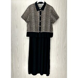 Dressbarn Shift Maxi Dress &‎ Top Set Womens 14 Black Cheetah Print Linen Blend